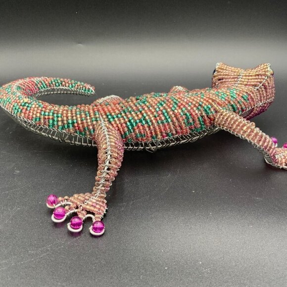 Beaded Green Purple Reptile Sculpture - Picture 3 of 6